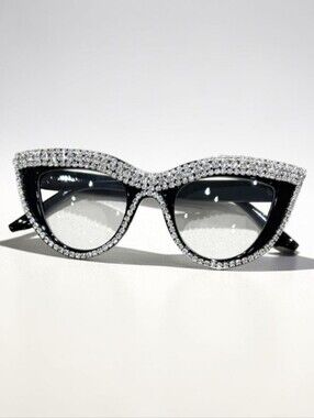 Black and Crystal Cat Eye Reading Glasses +1.50